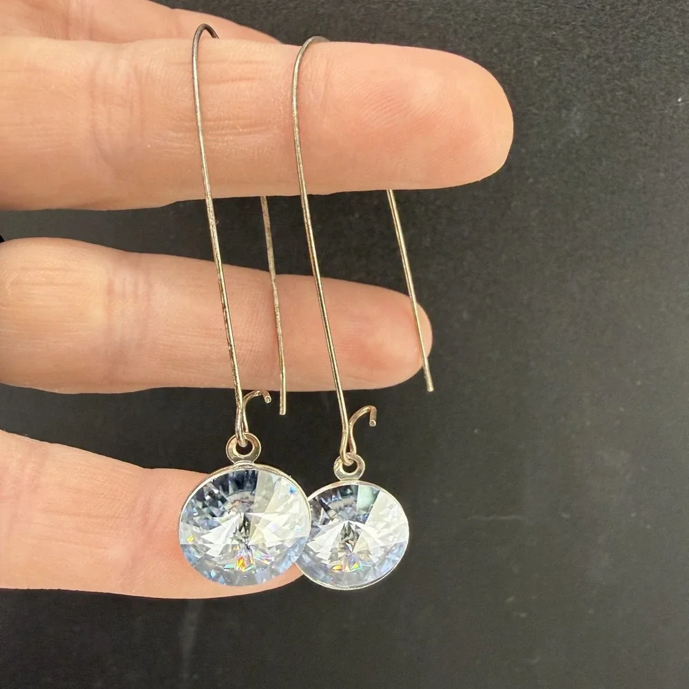 Pierced Dangle Drop Rhinestone Silver Tone Lori Smith‎ Earrings